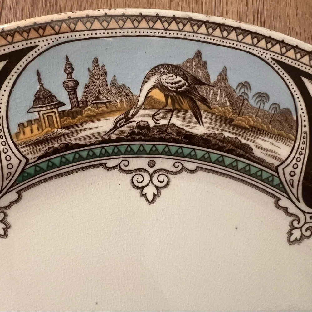 Antique Bates Walker & Co Poonah Pattern Transferware 10 1/2” Plate C. 1876-1878